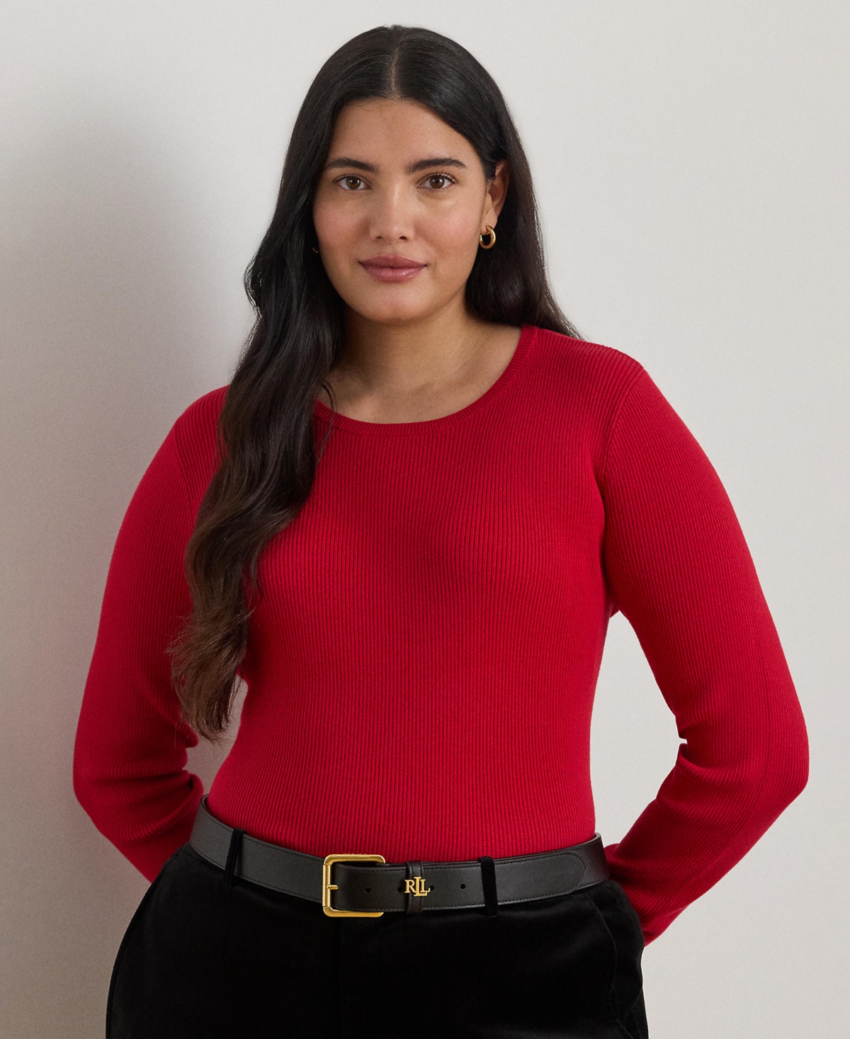 Ralph Lauren Plus Size Rib-knit Crew Neck Sweater In Red