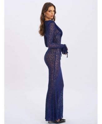 Women's Ilyse Navy V-Neck Plunge Animal Print Mermaid Hem Maxi Dress