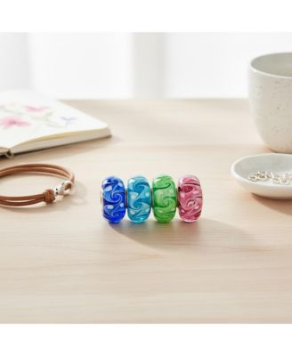 Murano Glass Multi Color Set Of 4 Ocean Wave Swirl Spacer Charm Bead Sterling Silver Fits European Bracelet