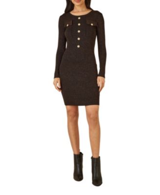 Women's Metallic Fitted Military Knit Dress
