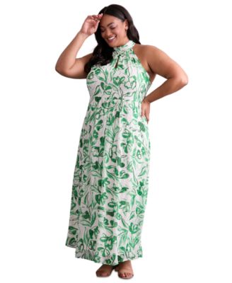 Plus Size Floral-Print Halter Maxi Dress