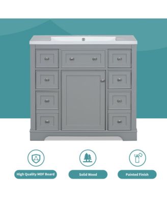 36" Bathroom Vanity with Sink Combo, One Cabinet and Six Drawers, Solid Wood and MDF Board