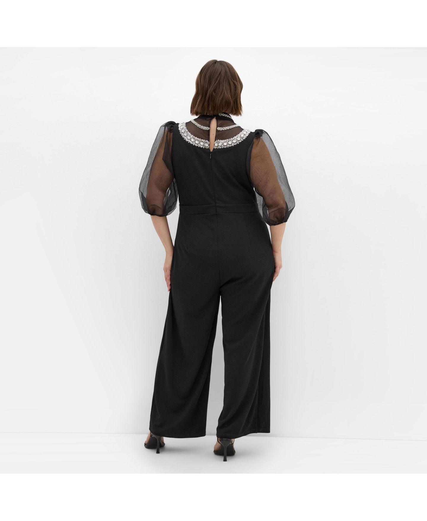 Женский комбинезон CITY CHIC Plus Size Phoenix Sheer Sleeve Jumpsuit, цвет: Чёрный — фото 2
