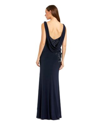 Women's Sleeveless Jersey Cowl Neck Gown With Beading