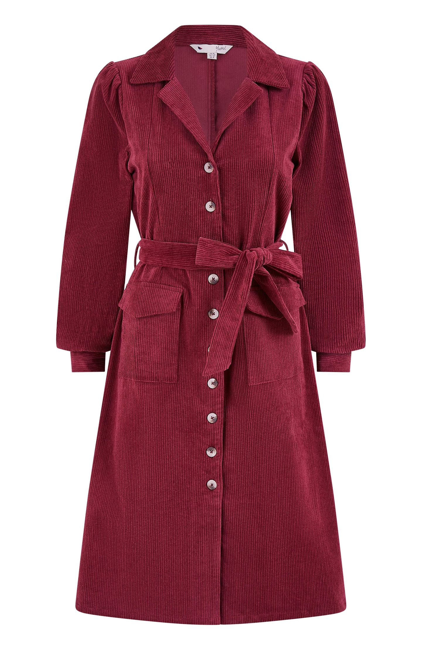 Женское платье Yumi Cord Midi Shirt Dress, цвет: Бордовый — фото 5