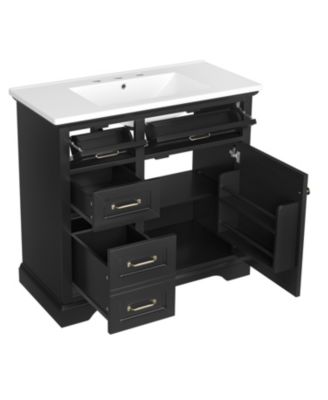 36" Bathroom Vanity with Ceramic Sink, 4 Drawers and 1 Soft-Close Door, Freestanding