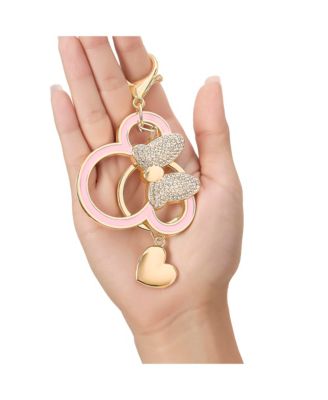 Minnie Mouse Outline Keychain with Crystal Bow and Heart Charm