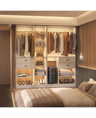 8FT Walk In Closet Organizer with 3 Shelving Towers, Heavy Duty Clothes Rack with 3 Drawers