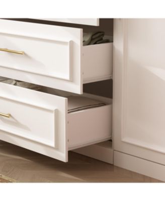 Glass Door Armoire with 3-Drawers , Bedroom Closet with Hanging Rods, Shelves ,Wardrobe