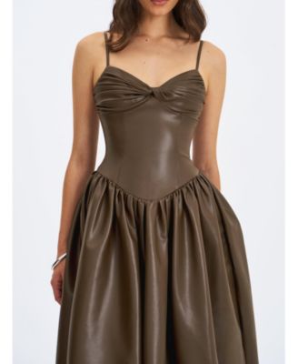 Women's Parisia Cocoa Faux Leather Drop Waist Maxi Dress