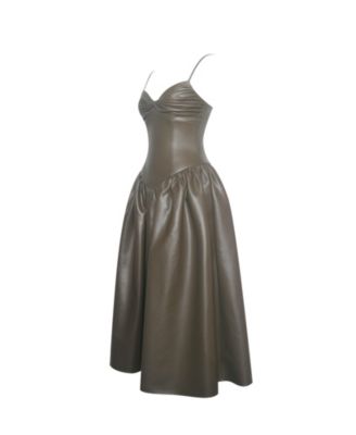 Women's Parisia Cocoa Faux Leather Drop Waist Maxi Dress