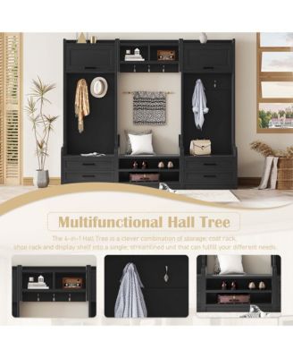 4-in-1 Detachable Hall Tree with Storage and 7 Hooks, Multiple Functions Hallway Coat Rack with Storage Drawers and Cabinet, Shoe Bench