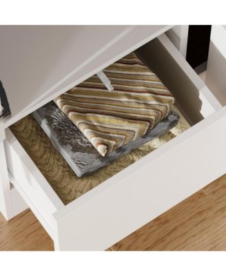 Bedroom Corner Armoire with Top Cabinet, Wardrobe with 2-Drawers and 2-Hold Bar