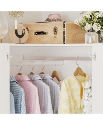 1Pc Wood 2-Drawer & 2-Hold Bar, L-Shaped Corner Wardrobe Armoire