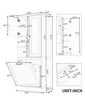 CASAINC 68"H MDF Tall Adjustable Shelves, Flip-Out Basket Storage Cabinet