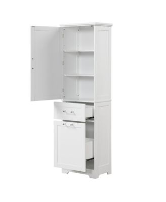 Tall Bathroom Storage Cabinet, Freestanding with Drawers and Adjustable Shelf