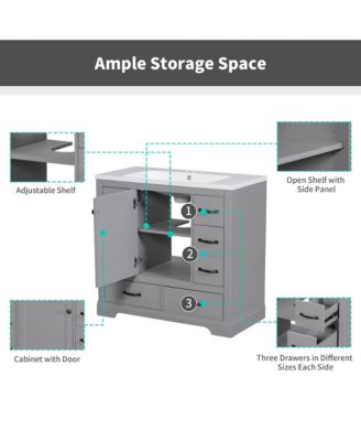 36" Bathroom Vanity with Sink Combo, Six Drawers with Multi-Functional Drawer Divider and Adjustable Shelf