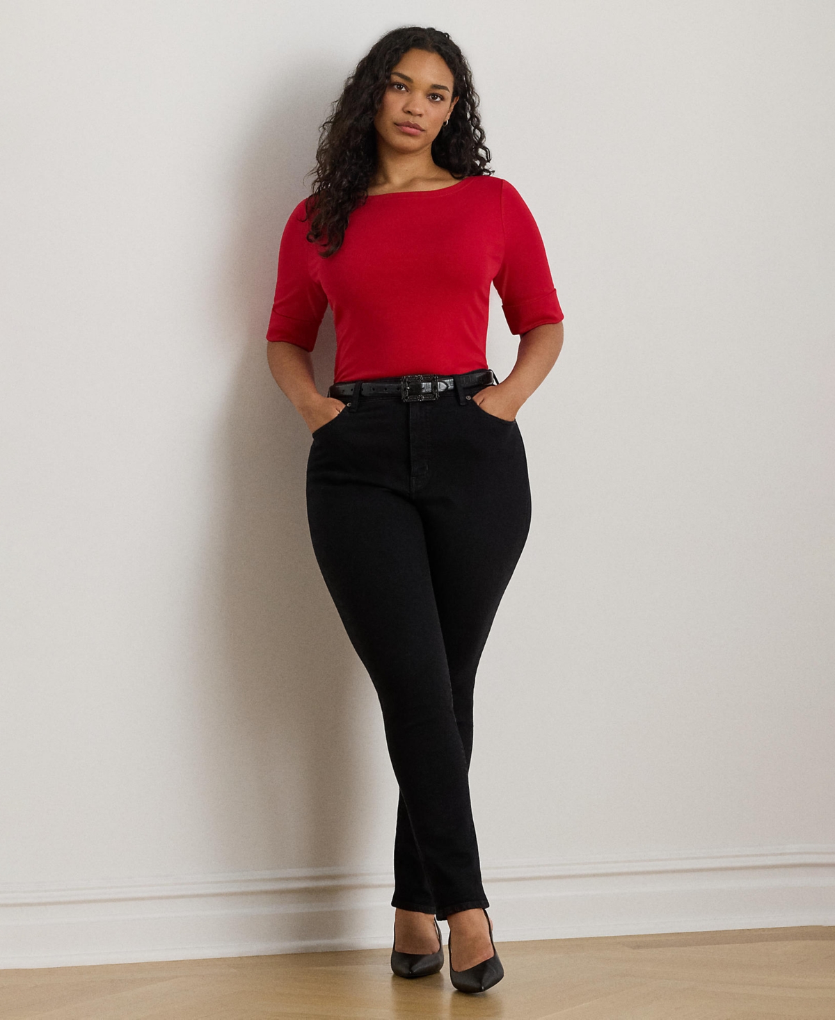 Ralph Lauren Plus Size Boat Neck T-shirt In Red