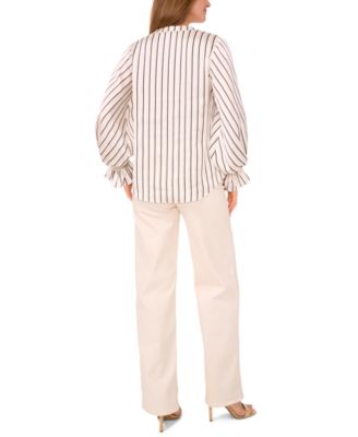 Women's Split Neck Long Sleeve Top with Smocked Cuff