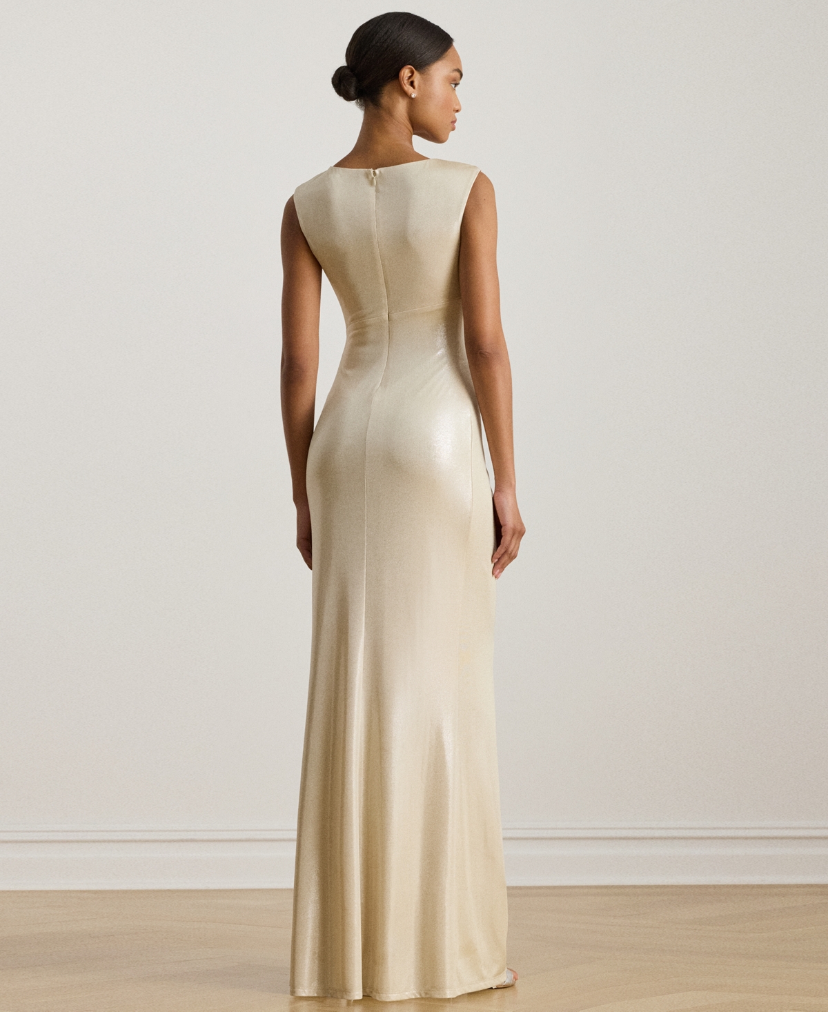 Ralph Lauren Women's Buckle-trim Metallic Gown In Neutral