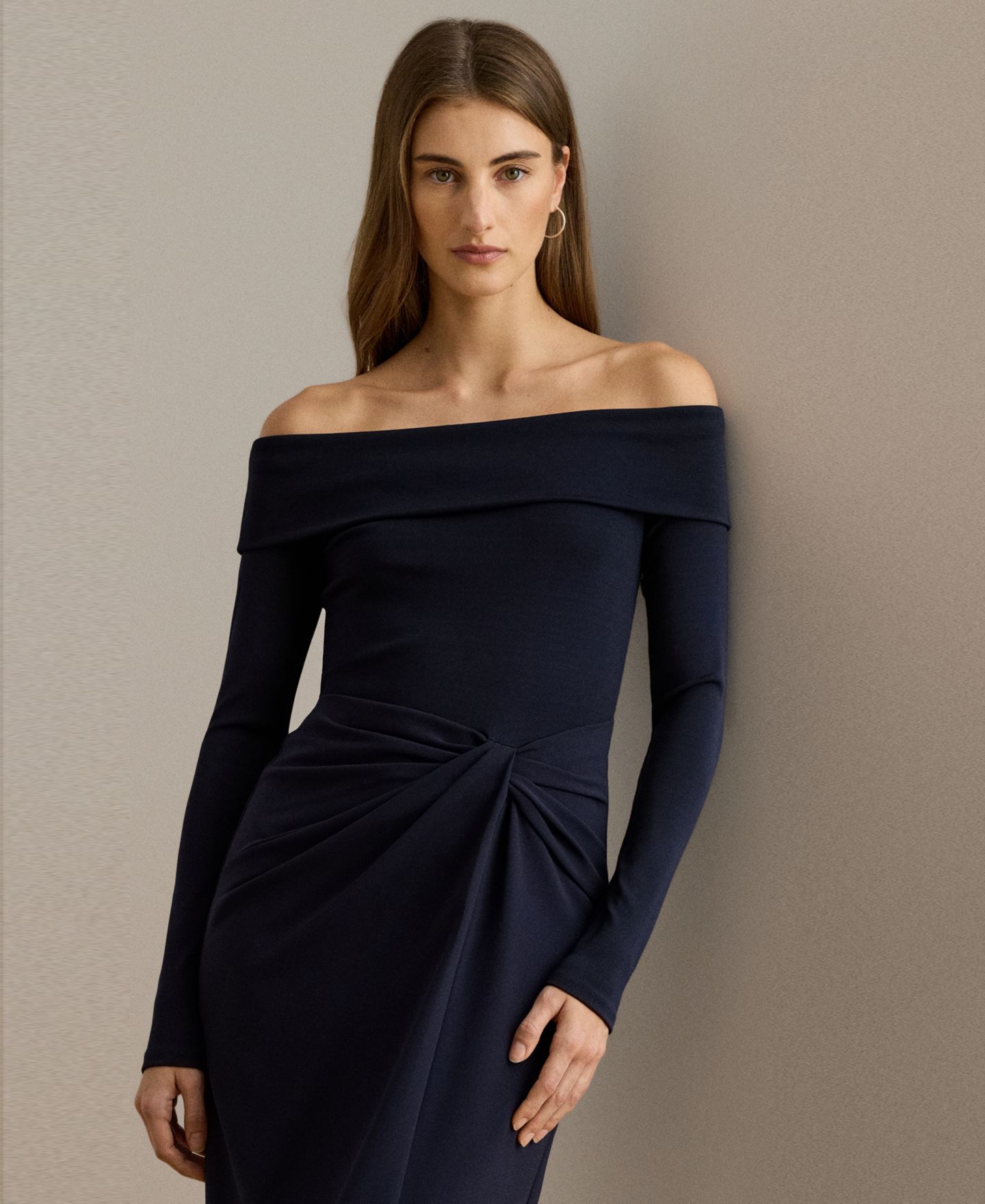 Женские платья Lauren Ralph Lauren Rib-Knit Off-The-Shoulder Gown, цвет: Тёмно-синий — фото 2