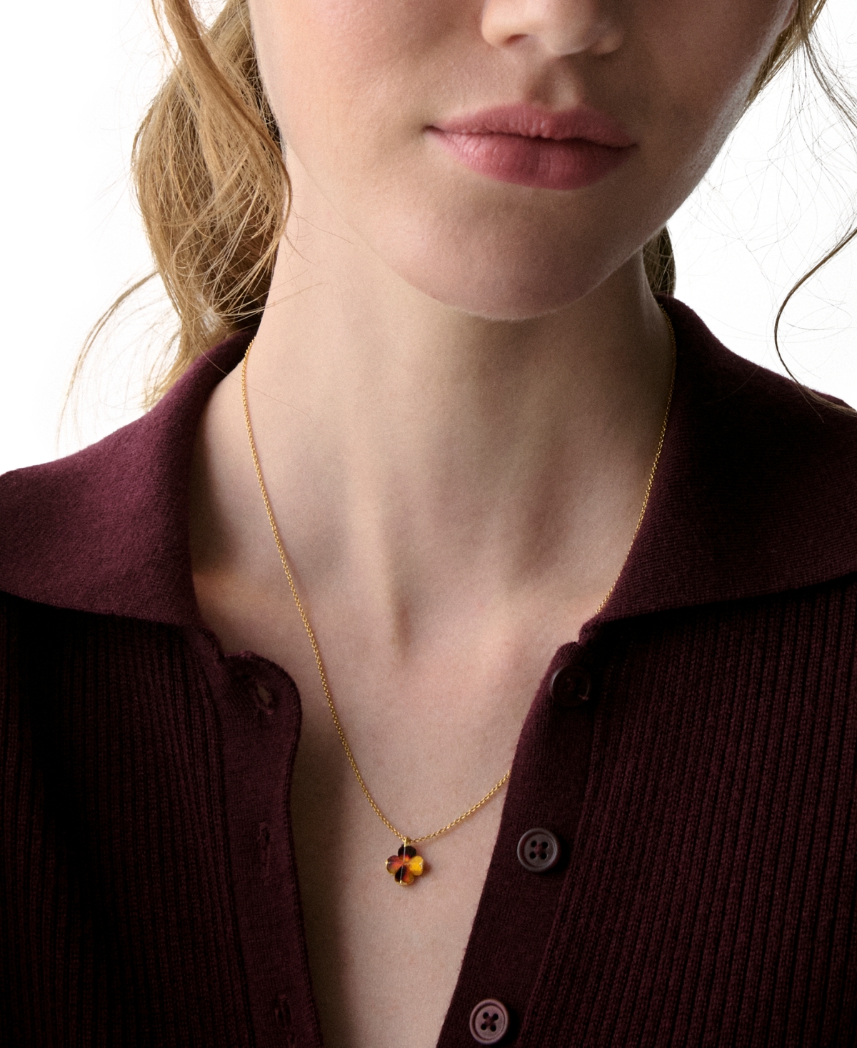 Kate Spade Cubic Zirconia Tortoise Flower Mini Pendant Necklace In Gold