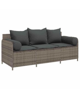 Garden Sofa Grey PE rattan 3-Seater Removable Covers