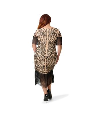 Plus Size Beaded Nadine Fringe Flapper Dress