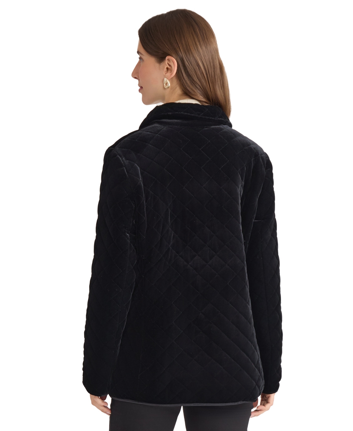 Jones New York Women's Quilted Velvet Snap-front Jacket In Black