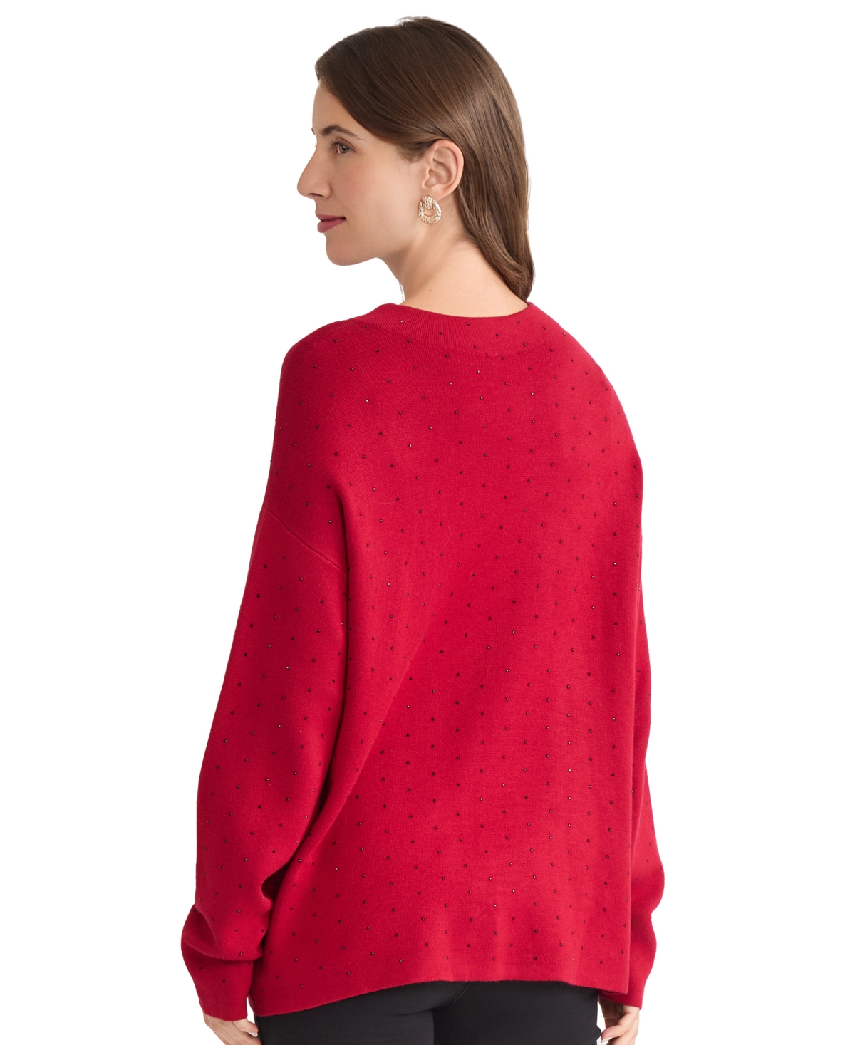 Jones New York Rhinestone Mock Neck Sweater In Red
