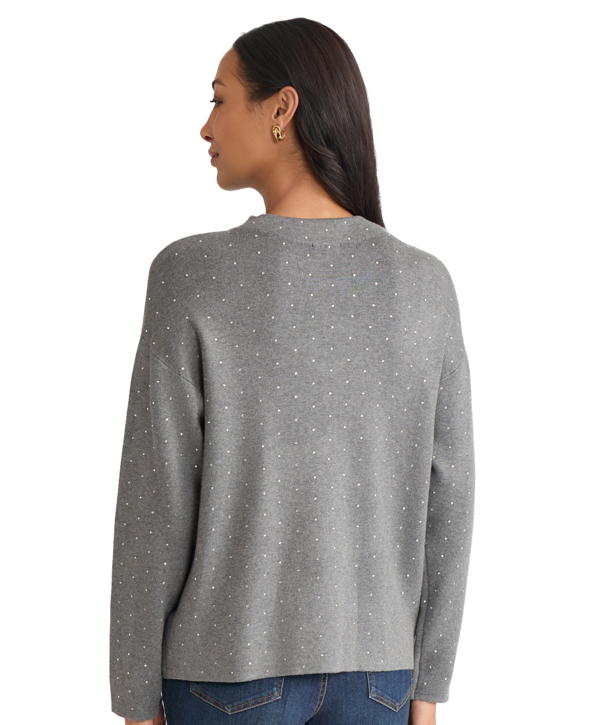 Jones New York Rhinestone Mock Neck Sweater In Gray