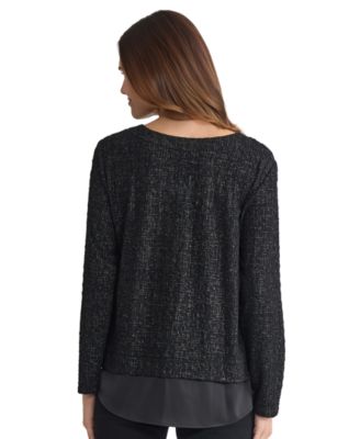 Petite Long-Sleeve Foil Detail Top