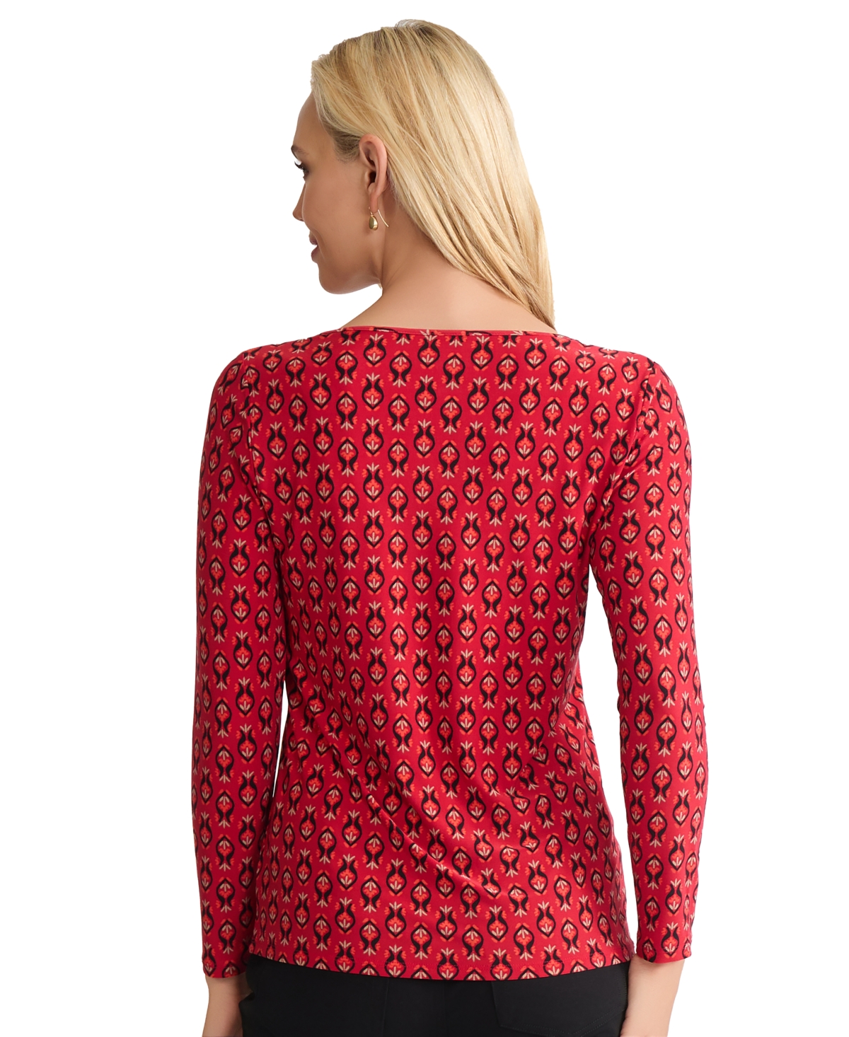 Jones New York Women's Printed Keyhole Top In Red