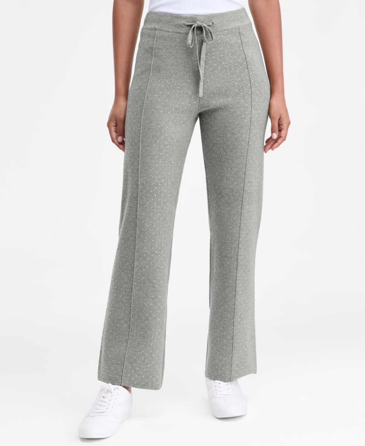 Inc International Concepts Women's Rhinestone Drawstring-waist Knit Pants, Macy's Exclusive In Gray