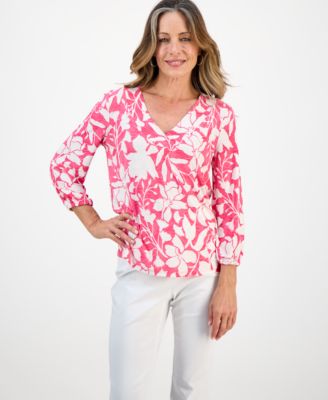Petite 3/4-Sleeve Jacquard Top, Macy's Exclusive
