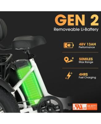 Electric Tricycle for Adults, 20"x4" Folding Fat Tire Electric Trike, 750W(Peak 1350W) Motor Etrike, 48V13Ah Battery, 3-Wheel Electric Bike