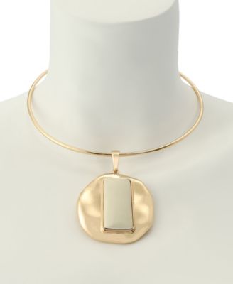 Ivory Molten Disc Statement Pendant Wire Necklace