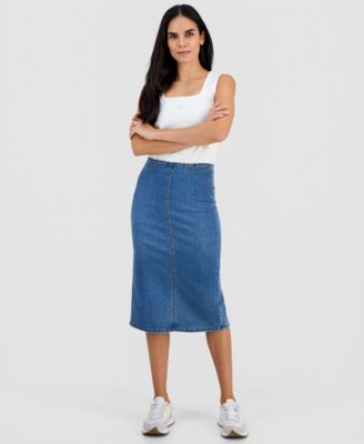 And Now This - Petite Denim Pencil Midi Skirt