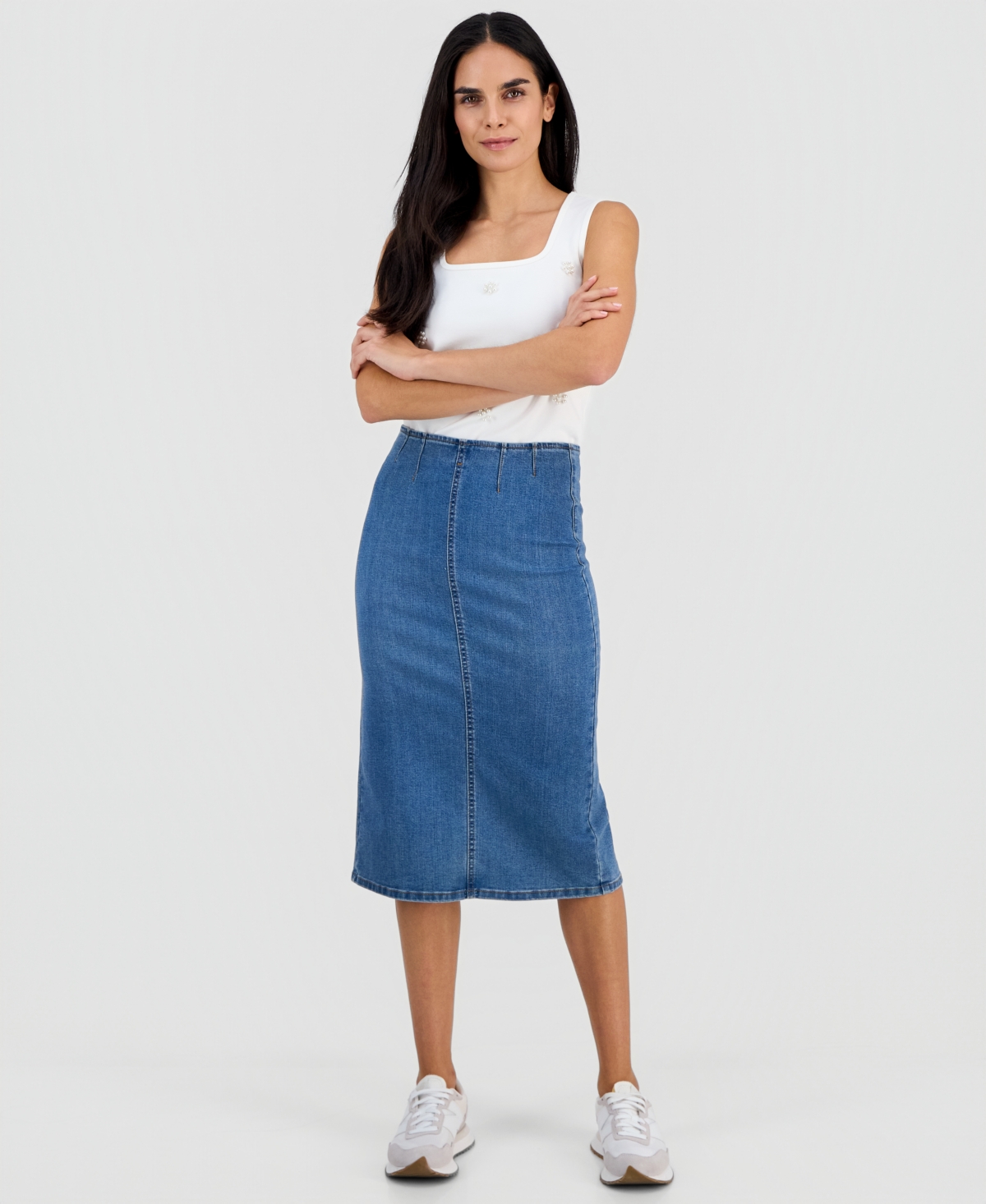 And Now This Petite Denim Pencil Midi Skirt, Macy's Exclusive
