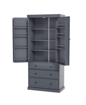 77" 1-Pc. Freestanding Tall Cupboard Storage Cabinet with 3 Adjustable Shelves, 8 Door Shelves and 3 Drawers