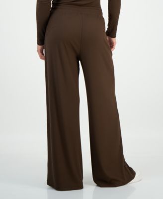 Petite Ribbed Knit High Rise Drawstring Wide-Leg Pants, Macy's Exclusive