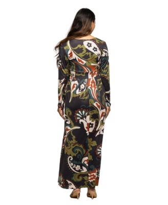 Women's Maternity Green Paisley Print Long Sleeve Wrap Maxi Dress