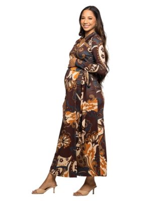 Women's Maternity Brown paisley Empire Waist Maxi Dress