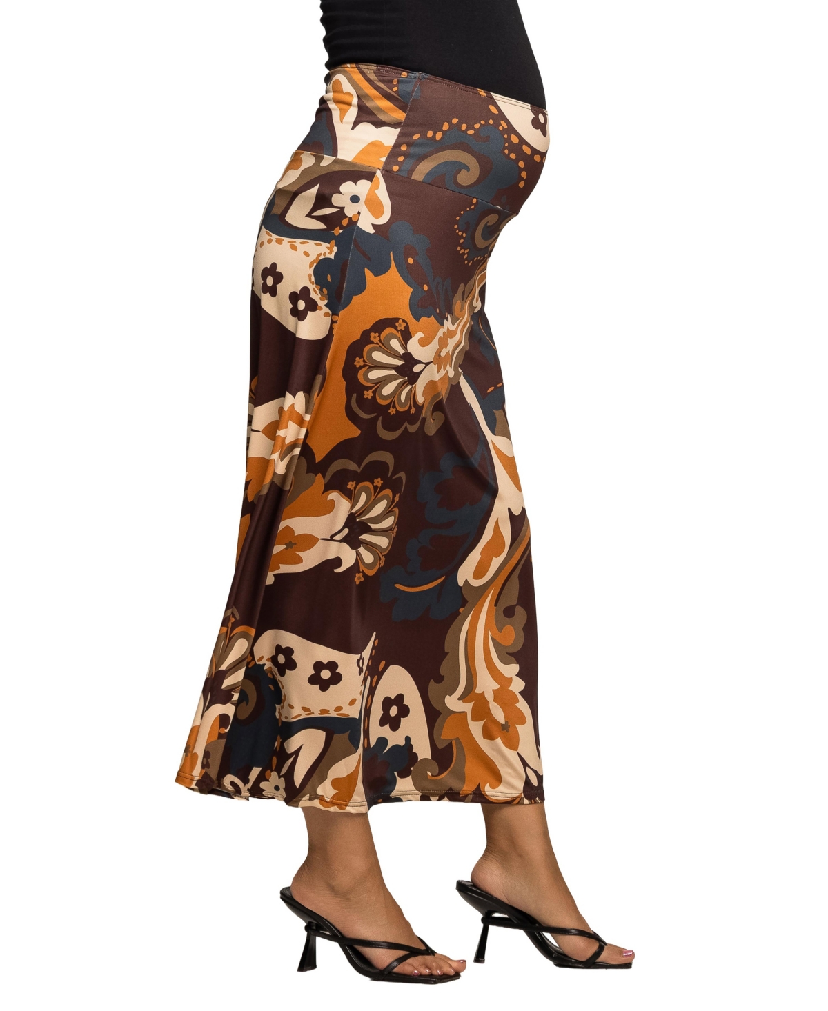 24seven Comfort Apparel Women's Maternity Elastic Waist Maxi Skirt In Pattern