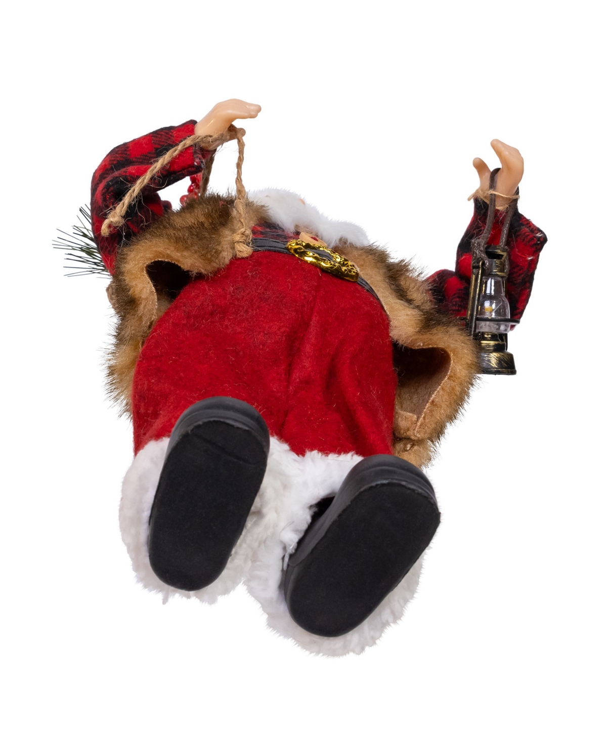 Kurt Adler 12-inch Standing Christmas Santa With Plaid Shirt, Sack And Lantern In Red