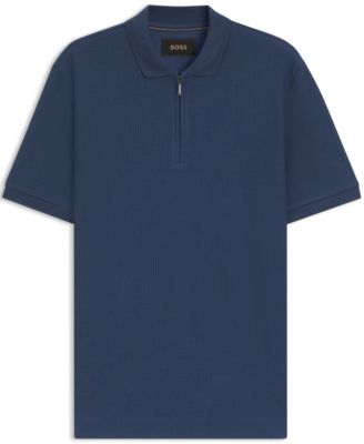 Men's Zip Placket Structured-Cotton Polo Shirt