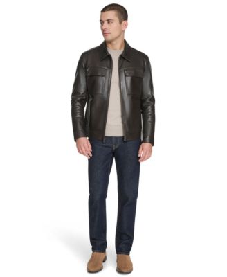 Men's Bonded Leather Trucker Jacket