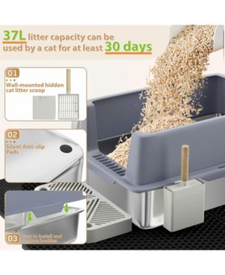 Extra Large 23.7 in. x 15.7 in. Stainless Steel Cat Litter Box with High Sided