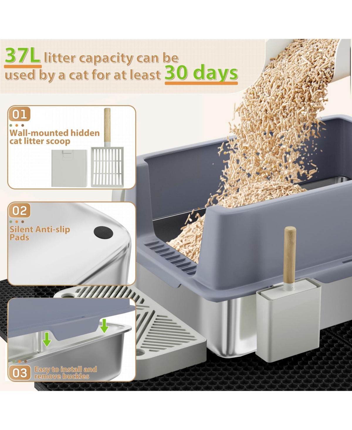 Extra Large 23.7 in. x 15.7 in. Stainless Steel Cat Litter Box with High Sided