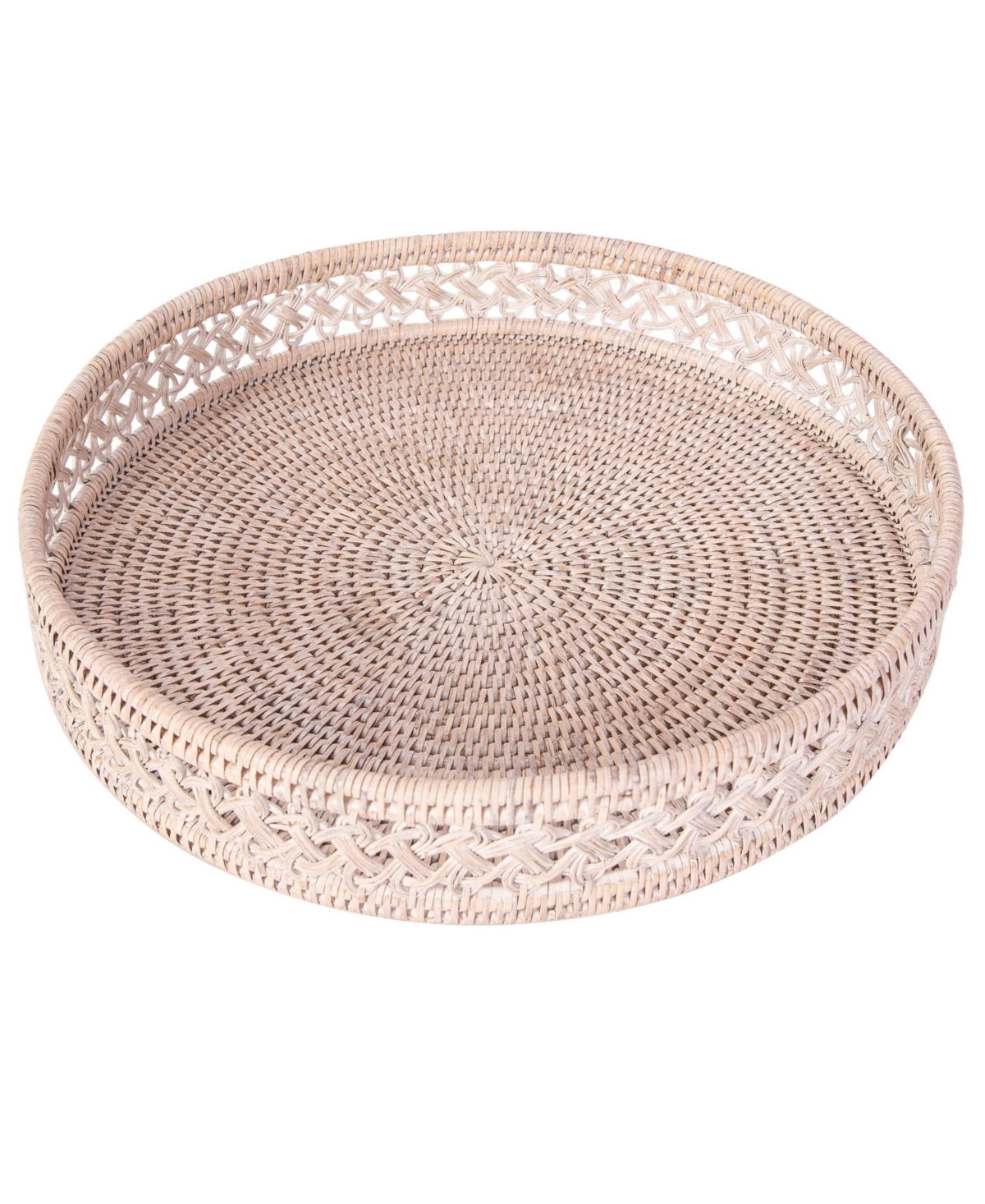 Artifacts Rattan Seca Design Round Tray 16" with Glass Insert